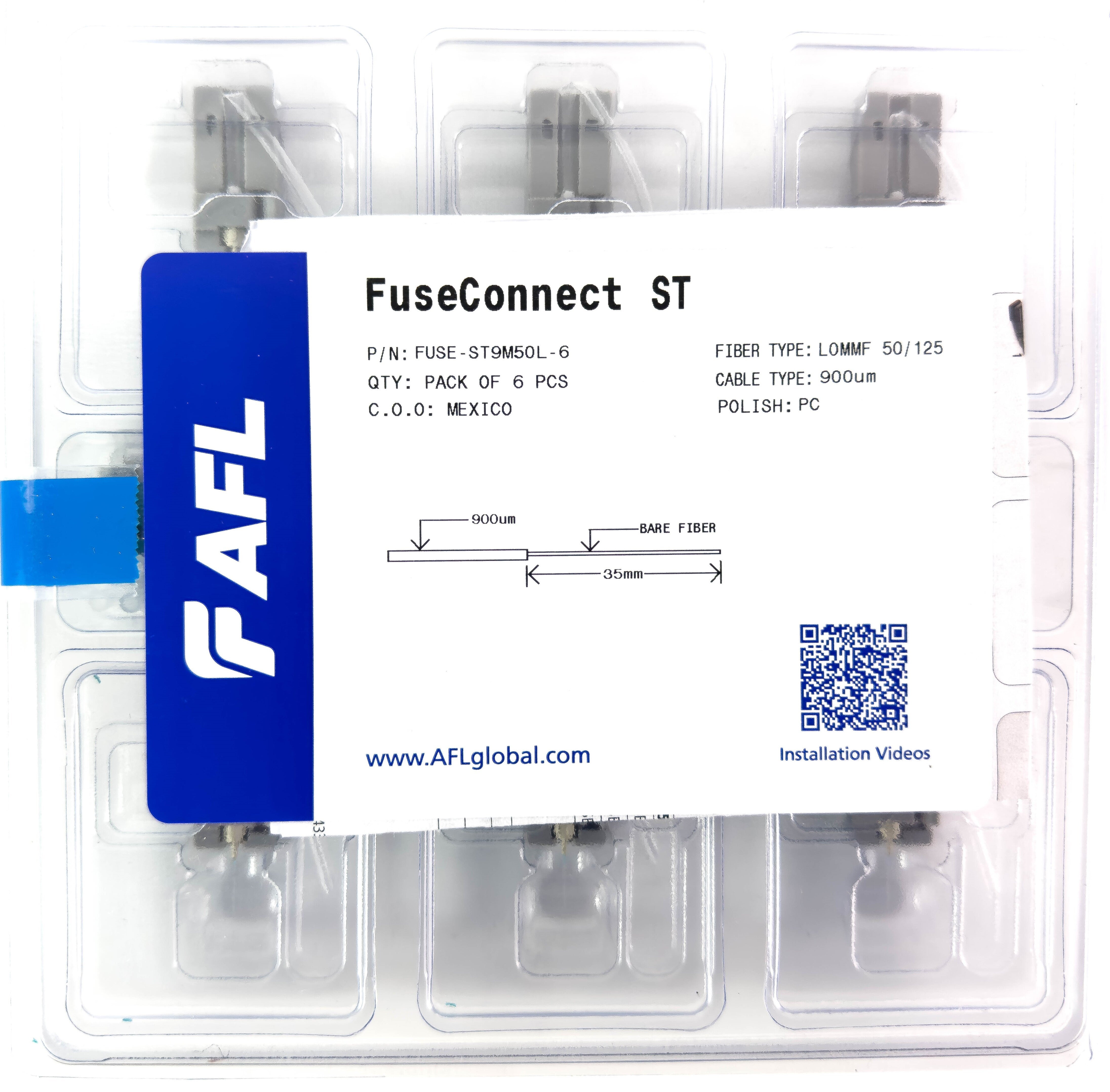 AFL FUSEConnect ST/PC MM 50u 10Gig Connector - 900um Aqua (6 pack) – Generic – Fiber Optic Connectors (photo 2)