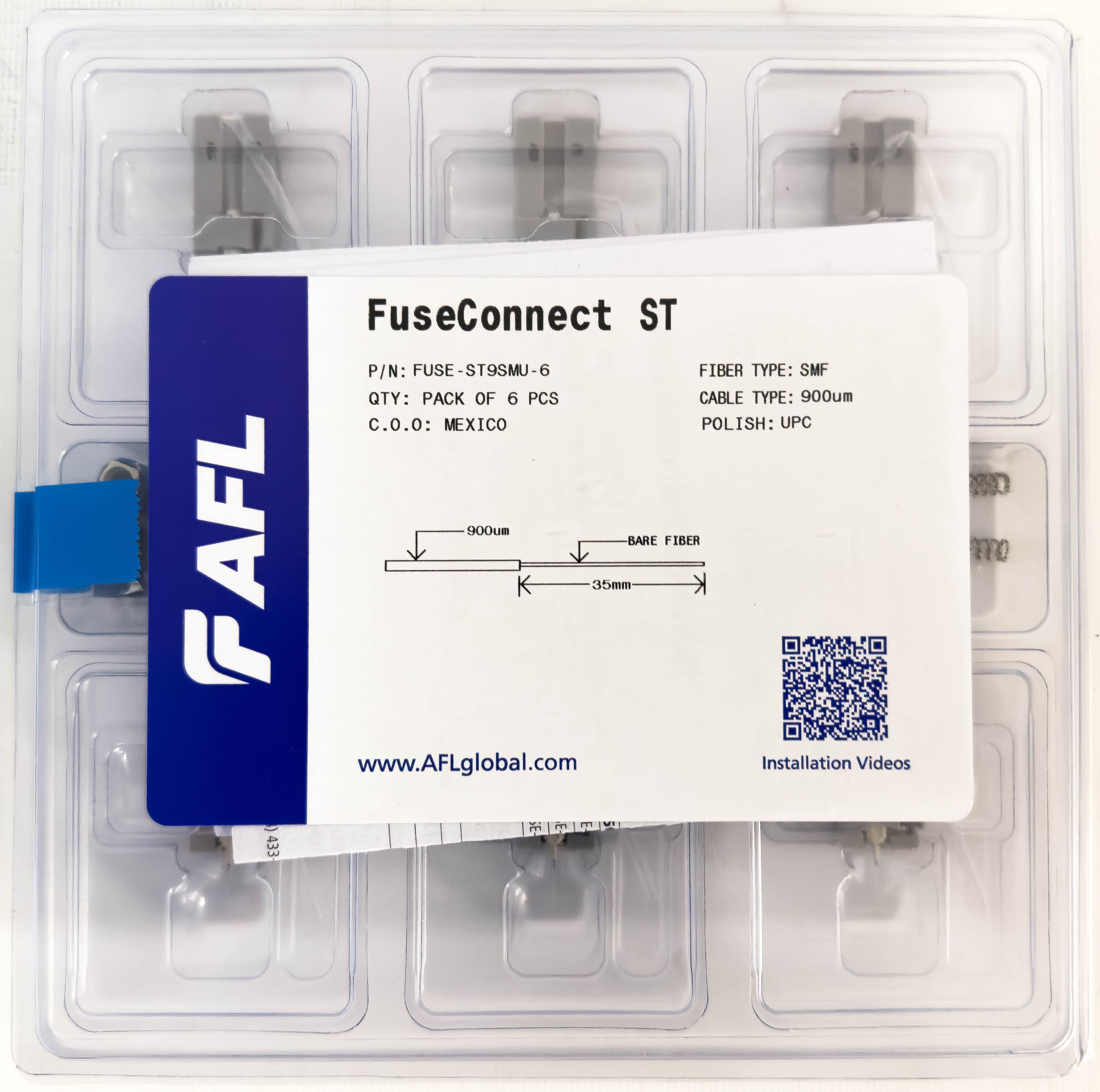 AFL FUSEConnect ST/UPC SM Connector - 900um Blue (6 pack) – Generic – Fiber Optic Connectors (photo 2)