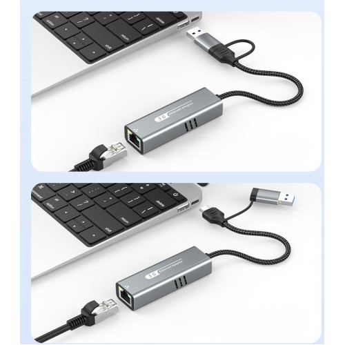 USB3.1 Type-C/USB-C and USB-A 3.0 (dual) to RJ45 LAN 5.0GB Adapter M/F – Generic (photo 2)