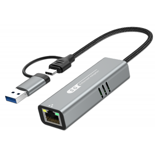 USB3.1 Type-C/USB-C and USB-A 3.0 (dual) to RJ45 LAN 5.0GB Adapter M/F – Generic