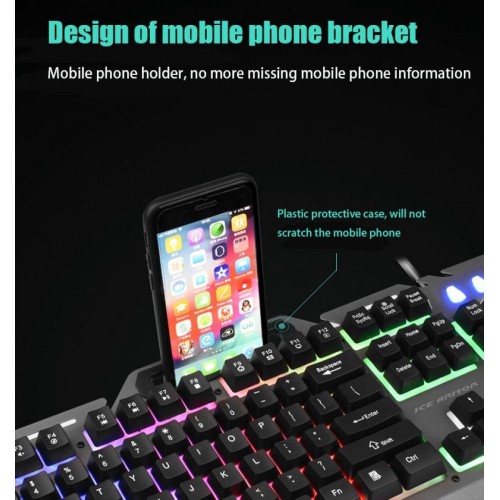 BT390 Backlit USB Gaming Keyboard and Mouse Combo, New – Ice Armor – Wired Combo (photo 3)