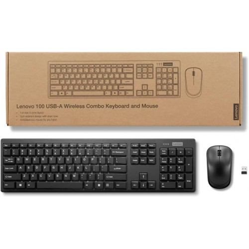 Lenovo 100 USB-A Wireless Combo Keyboard and Mouse - Black, New (photo 2)