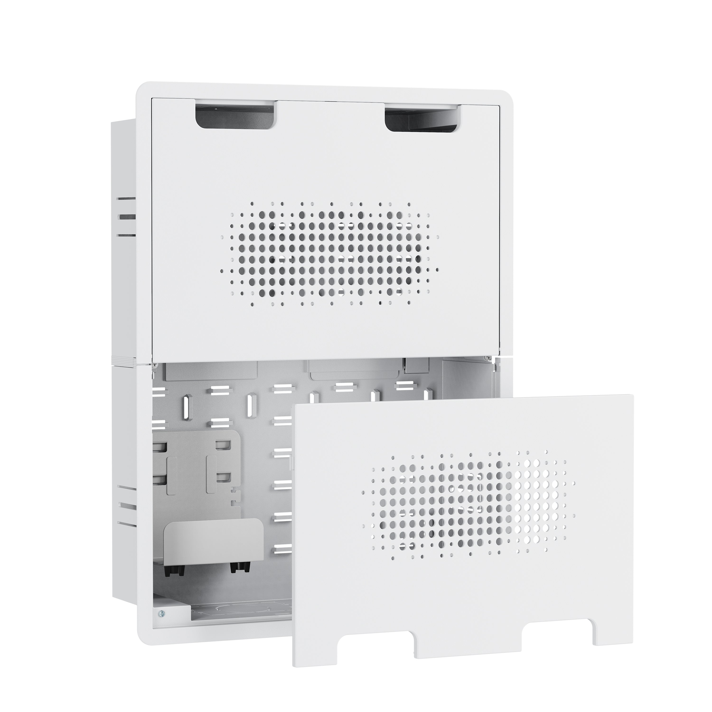 In-wall Media Enclosure Box with Cover 19.7" x 15.2" x 3.9" - Two Device Holders - White – Generic – Enclosure Boxes
