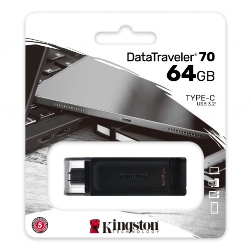 Kingston USB-C 3.2 (Type-C) 64GB Flash Drive DT70/64GB – USB Memory Stick