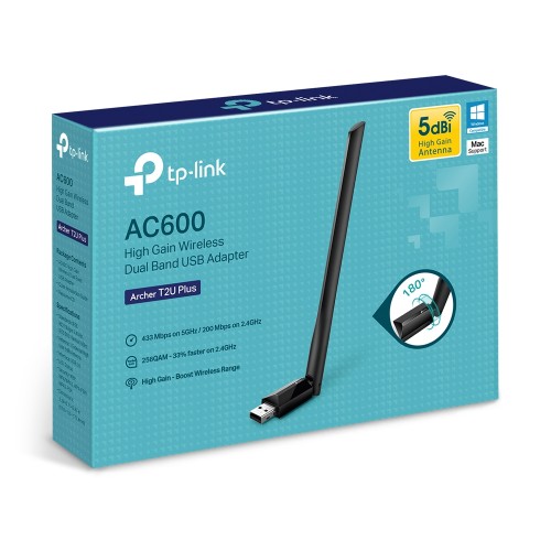 TP-Link Archer T2U-Plus AC600 High Gain Wireless Dual Band USB Adapter w/Antenna – USB Adapters