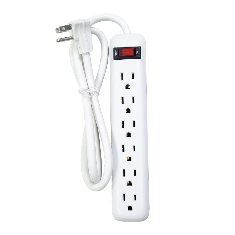 6 Outlet Power Strip - 3ft Cord, Down Angle Plug - White – Generic