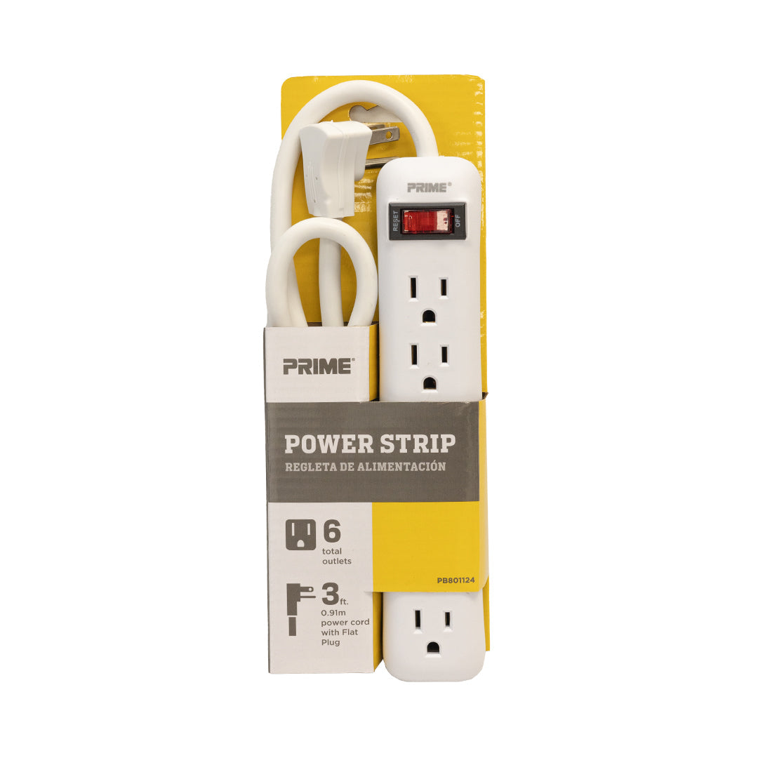 6 Outlet Power Strip - 3ft Cord, Down Angle Plug - White – Generic – Power Strips & Surge Protectors (photo 2)