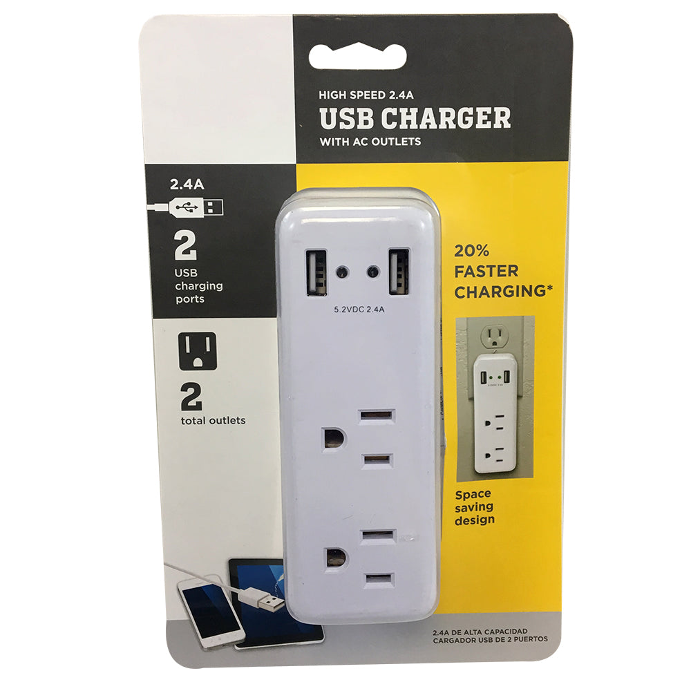 2 Outlet Power Tap w/ 2 USB Charging Ports - White – Generic – Power Strips & Surge Protectors (photo 2)