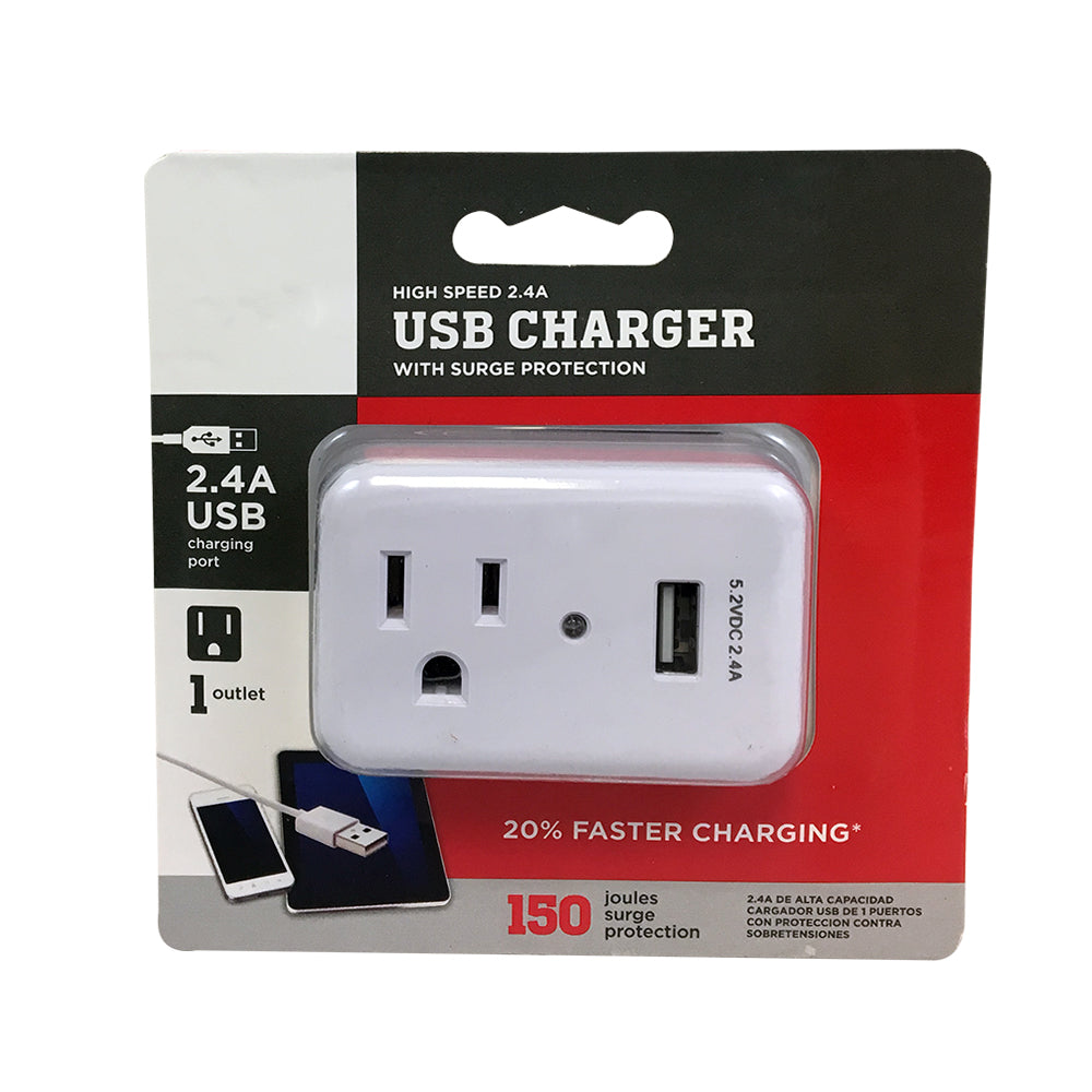 1 Outlet Power Tap - 150J Surge protection, 1 Fast Charge USB Port - White – Generic – Power Strips & Surge Protectors (photo 2)