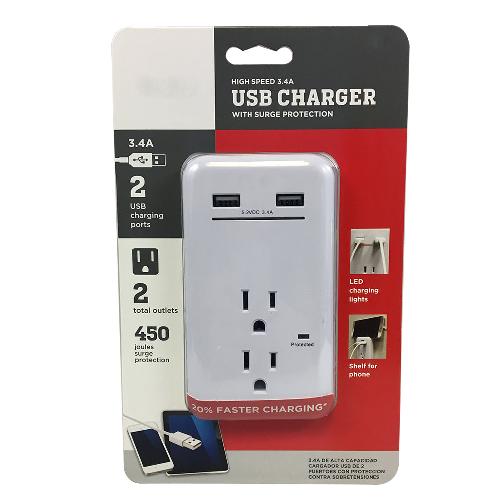 2 Outlet Power Tap - 450J Surge protection, 2 Fast Charge USB Port - White – Generic – Power Strips & Surge Protectors (photo 2)