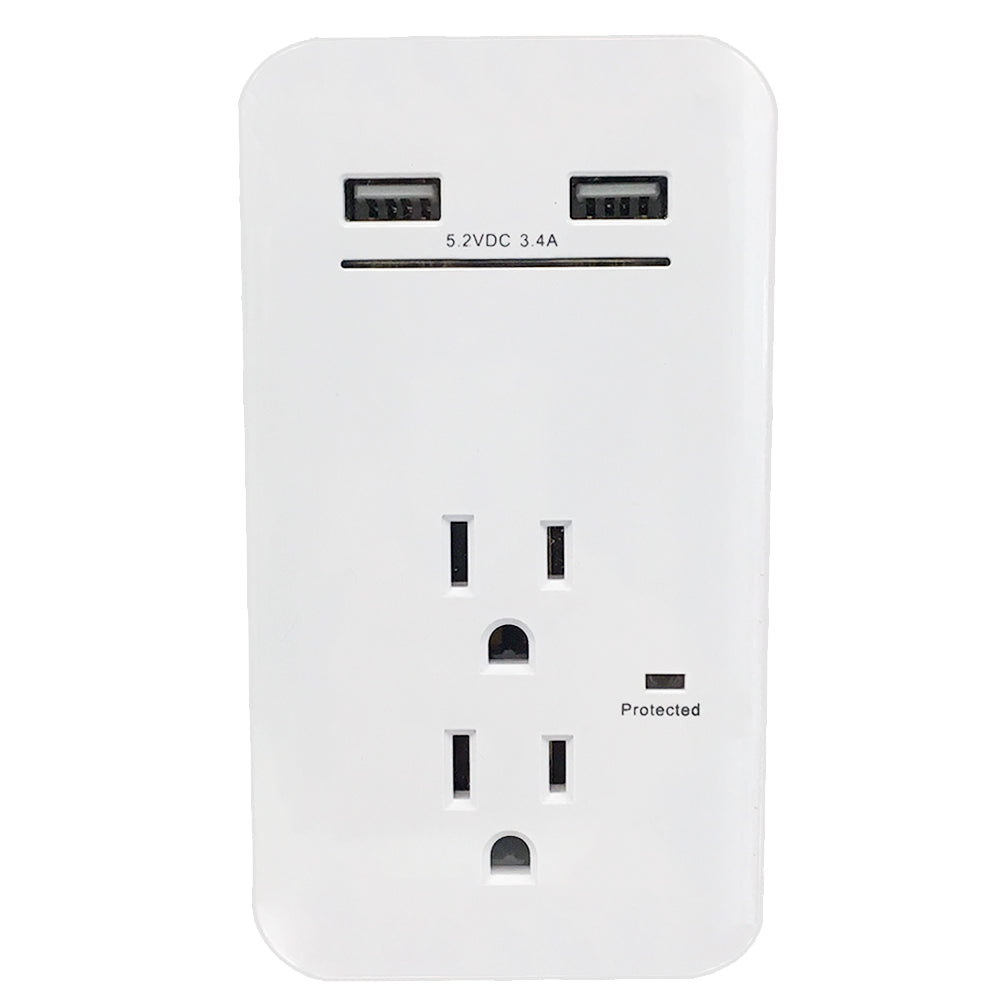 2 Outlet Power Tap - 450J Surge protection, 2 Fast Charge USB Port - White – Generic – Power Strips & Surge Protectors