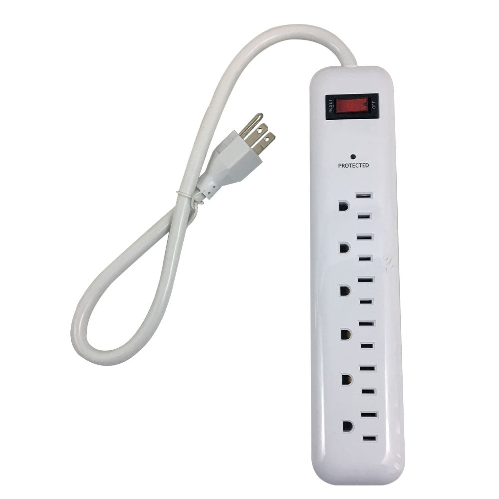6 Outlet Surge Protector - 400J, 1.5ft Cord - White – Generic