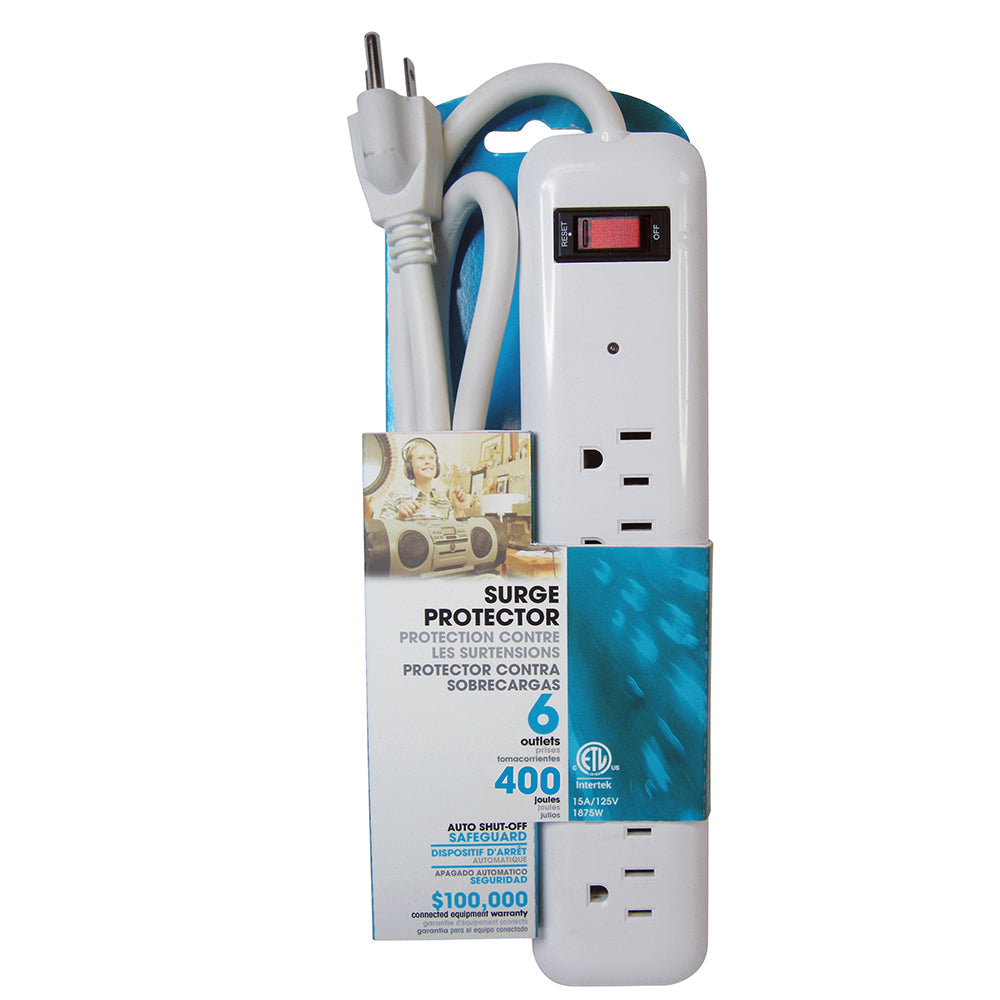 6 Outlet Surge Protector - 400J, 1.5ft Cord - White – Generic – Power Strips & Surge Protectors (photo 2)