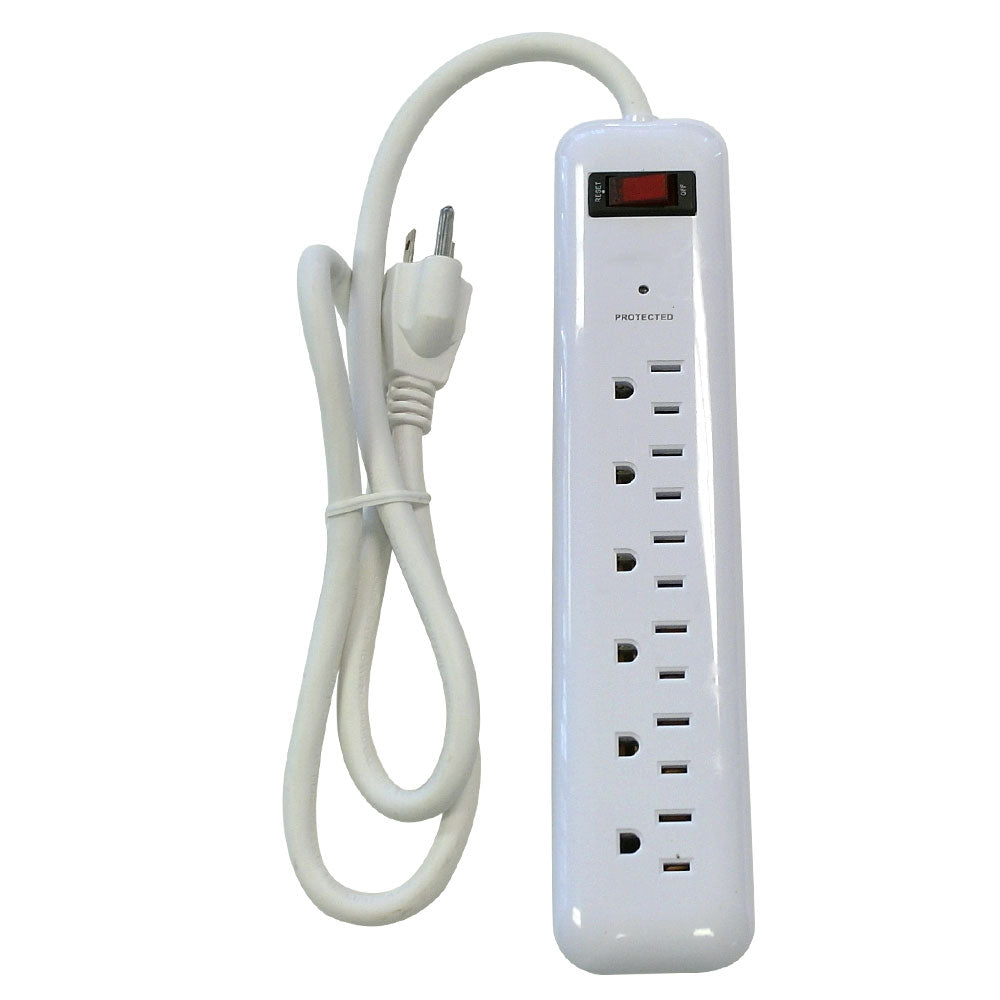 6 outlet Surge Protector - 750J, 3ft Cord - White – Generic – Power Strips & Surge Protectors