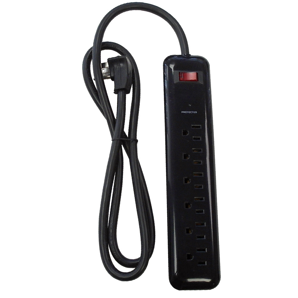 6 outlet Surge Protector - 1000J, 4ft Cord, Down Angle Plug - Black – Generic