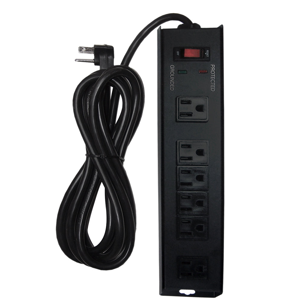 6 outlet Surge Protector - 1150J, 15ft Cord, Down Angle Plug - Black – Generic