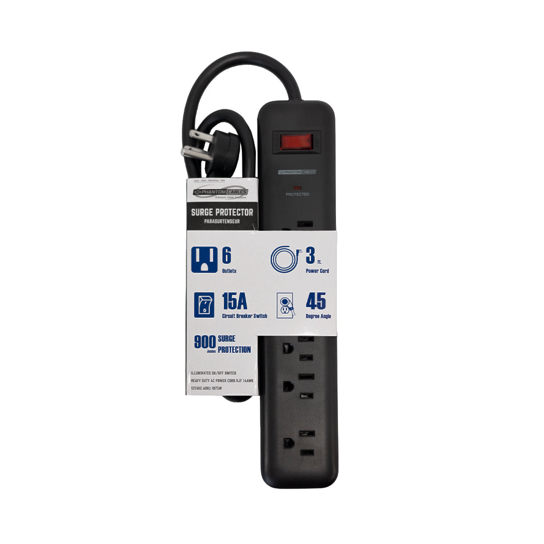 6 Outlet 900J Surge Protector - 45 Degree Angle 5-15P Plug – Circuit Breaker – Generic – Power Strips & Surge Protectors (photo 2)