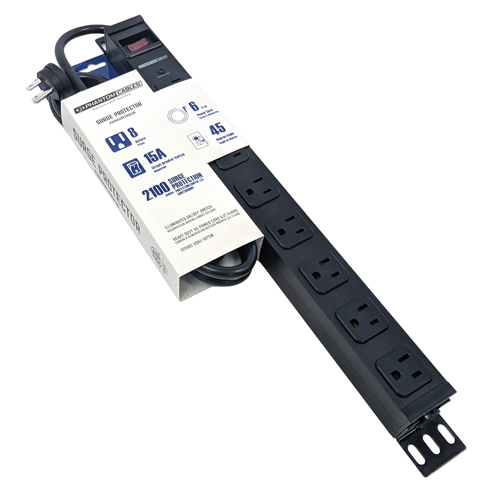 8 Outlet Surge Protector 2100J - 45 Degree Angle Plug, Metal - Black – Generic – Rack Mount Power Strips & Surge Protectors (photo 10)