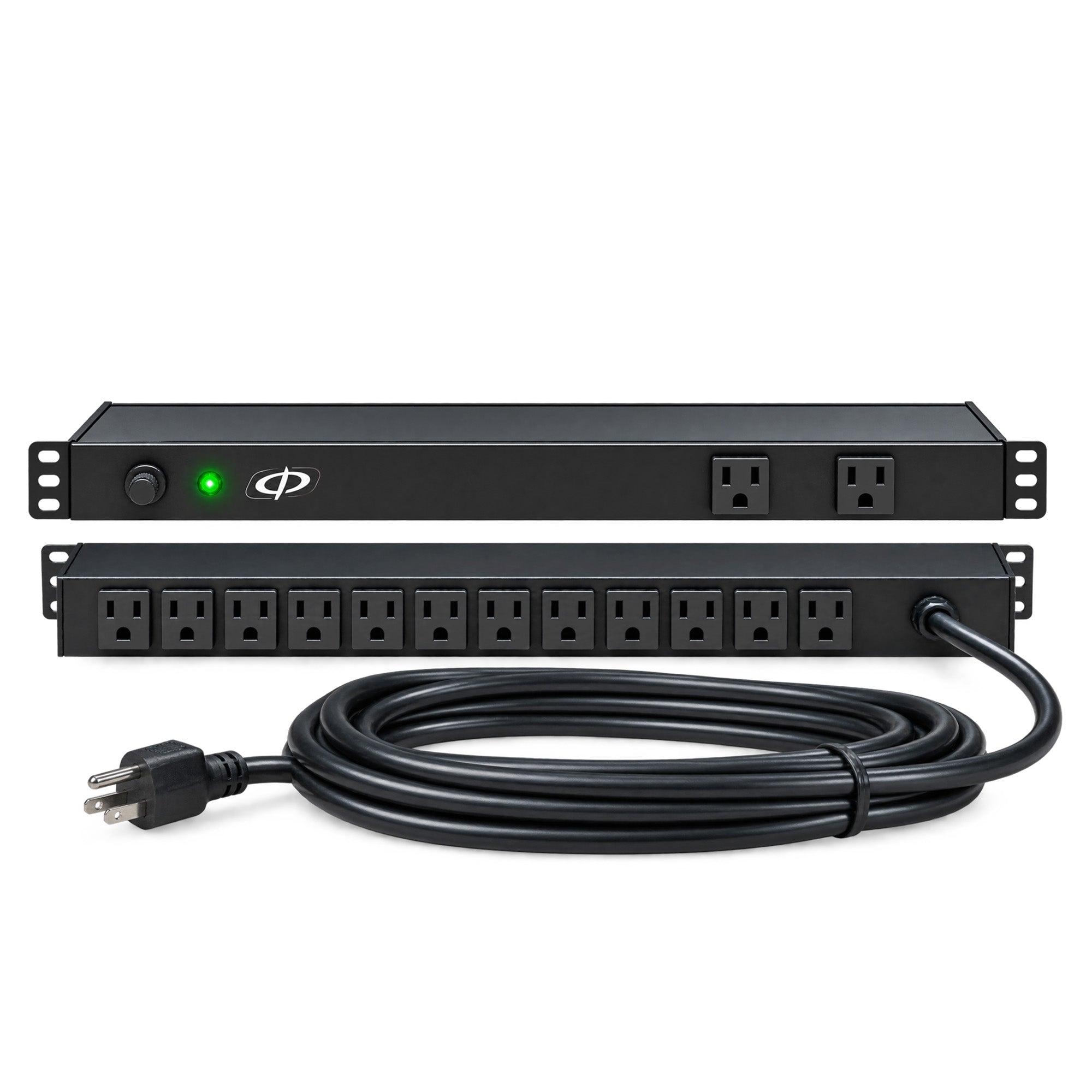 19 Inch Horizontal Rack Mount PDU 12x5-15R Rear 2x5-15R Front With Load Reset & 15ft Cord – Generic – Rack Mount Power Strips & Surge Protectors (photo 3)
