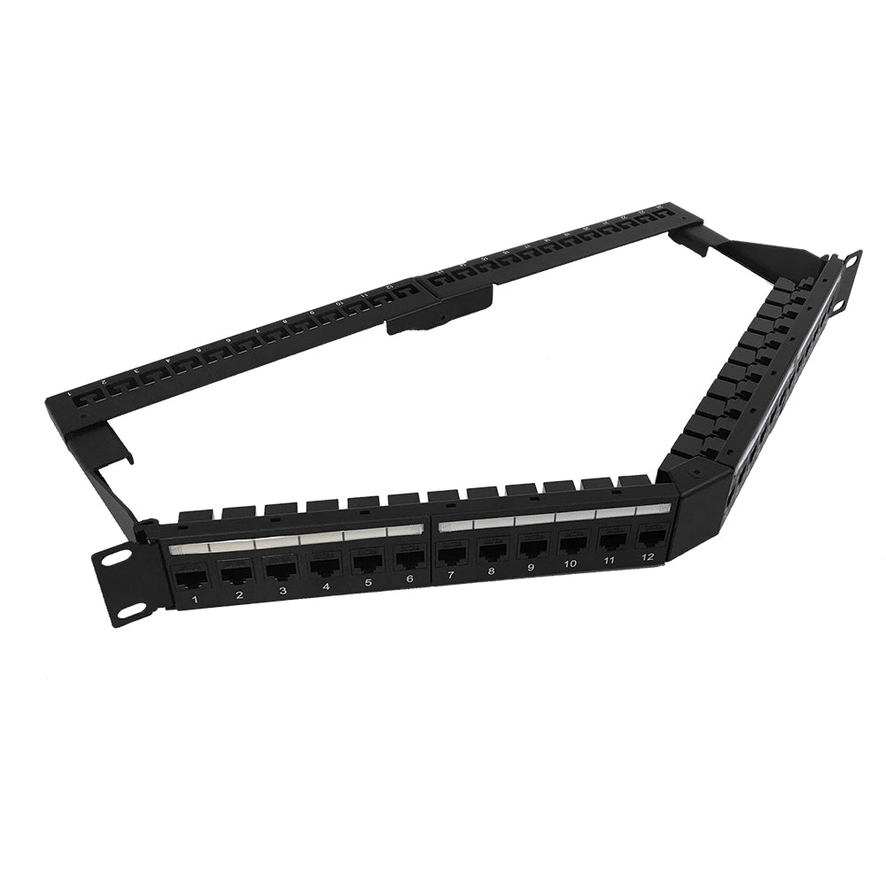 24-Port Angled CAT5e Patch Panel, 19" Rackmount 1U - Pass-Through – Generic