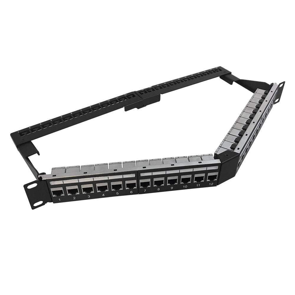 24-Port Angled CAT6 Shielded Patch Panel, 19" Rackmount 1U - Pass-Through – Generic