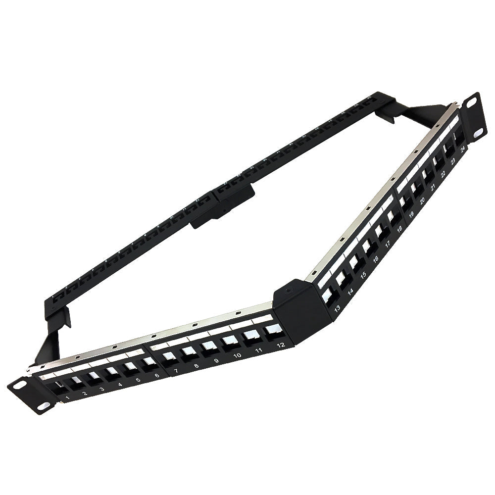 24-port Shielded Angled Keystone Patch Panel - 19 inch Rackmount 1U with Cable Manager - Unloaded – Generic