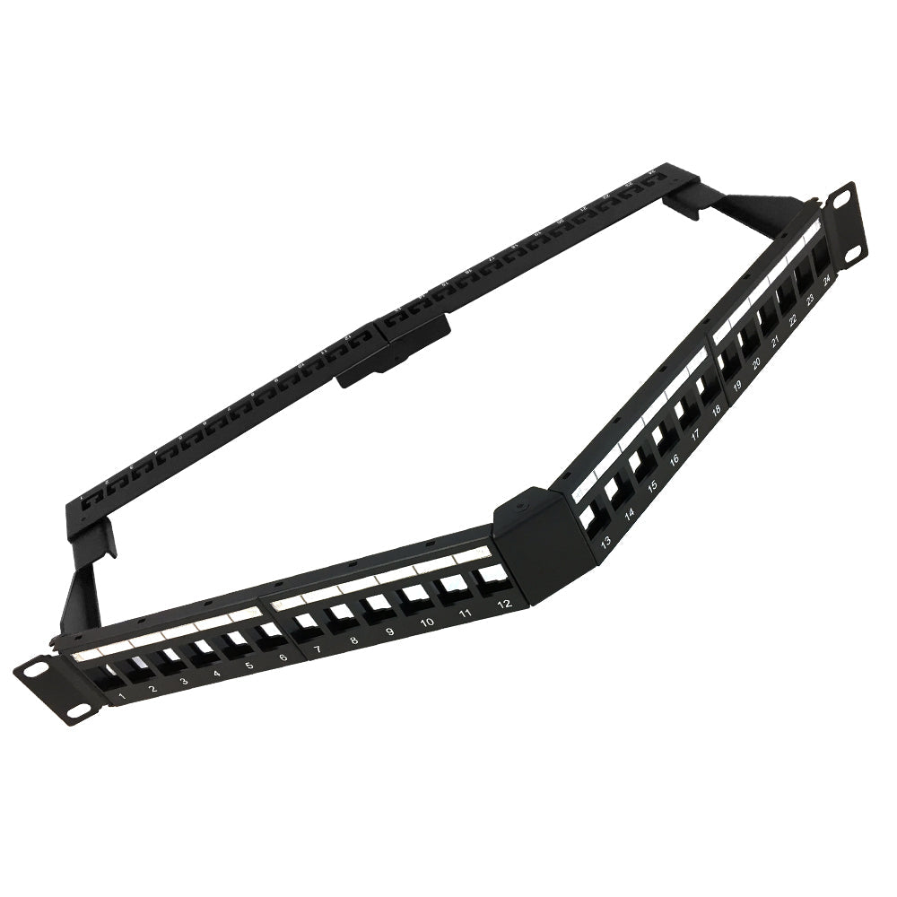 24-port Angled Keystone UTP Panel 1U w/ Cable Manager - Unloaded – Generic