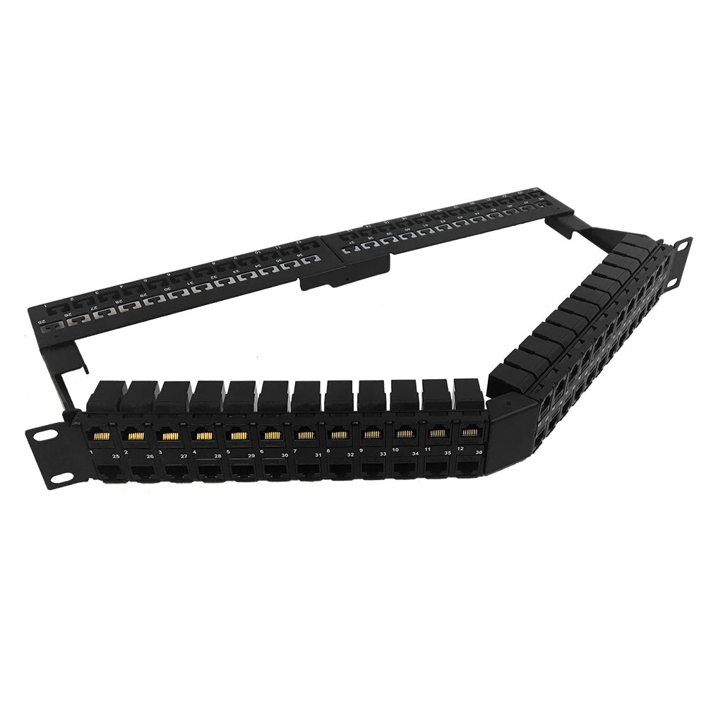 48-Port Angled CAT5e Patch Panel, 19" Rackmount 2U - Pass-Through – Generic