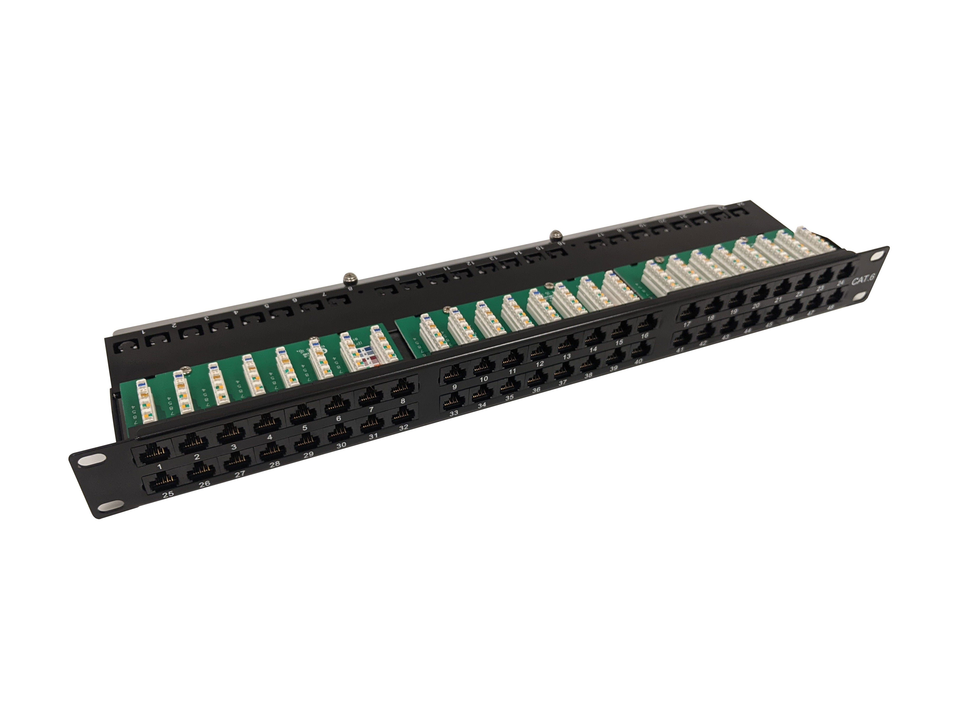 48-Port CAT6 Patch Panel, 19" Rackmount 1U - 110 Punch-Down – Generic