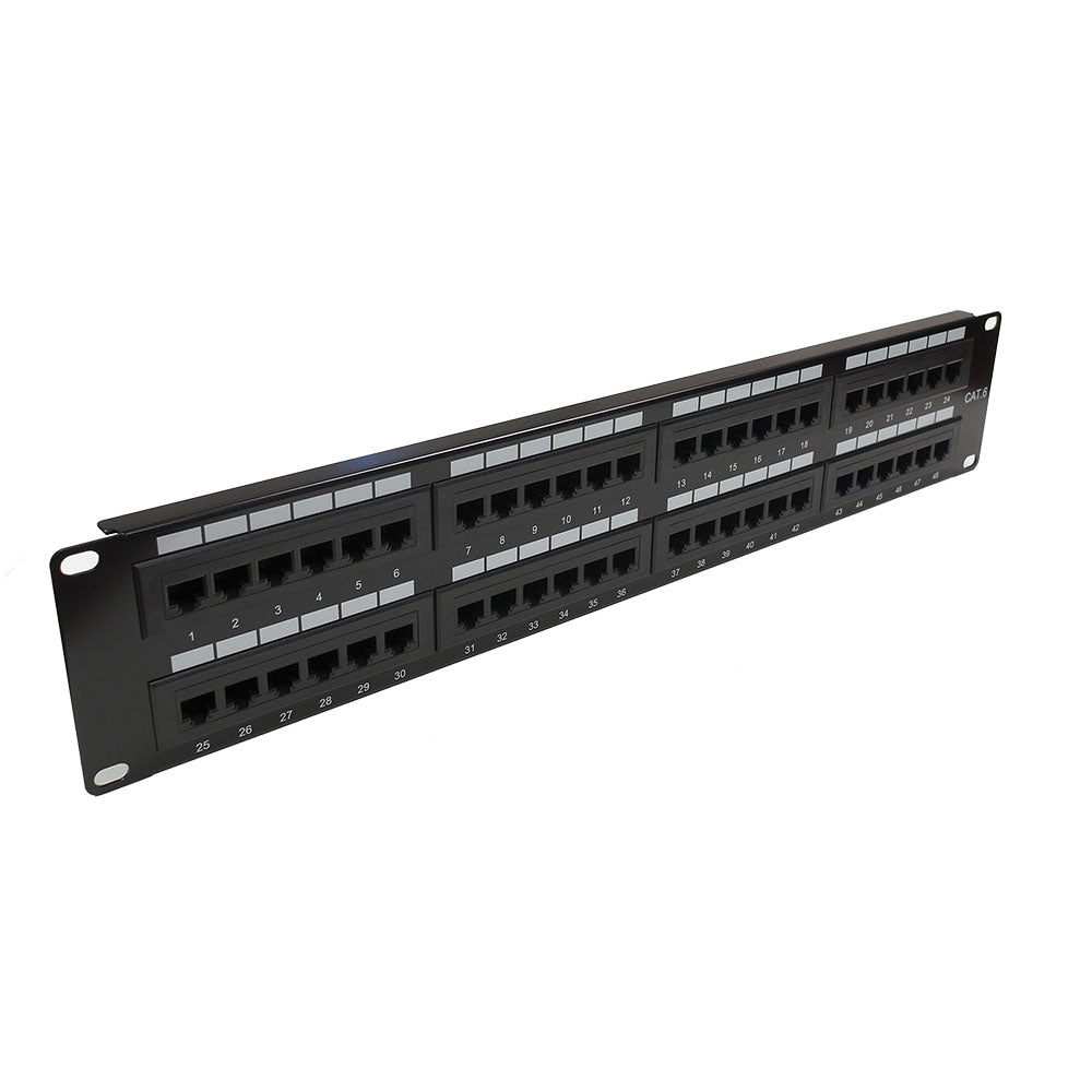 48-Port CAT6 Patch Panel, 19" Rackmount 2U - 110 Punch-Down – Generic