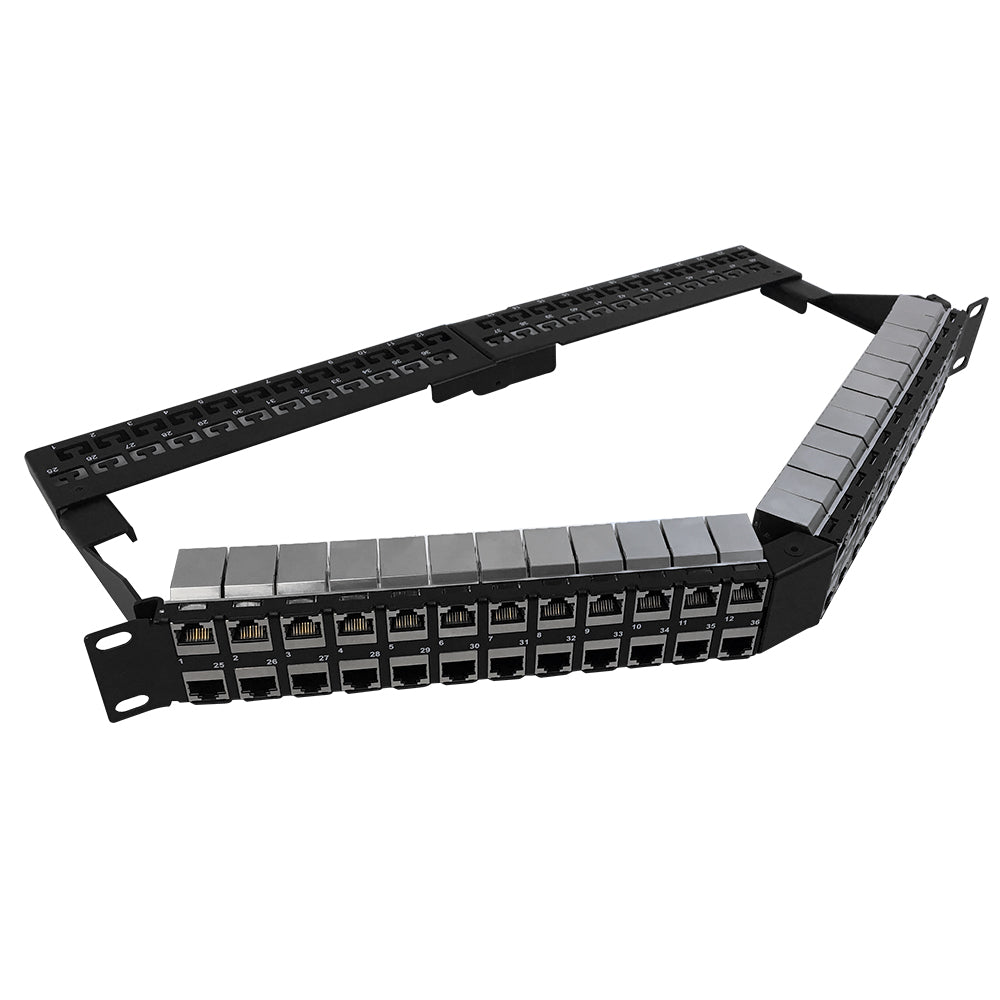 48-Port Angled CAT6 Shielded Patch Panel, 19" Rackmount 2U - Pass-Through – Generic
