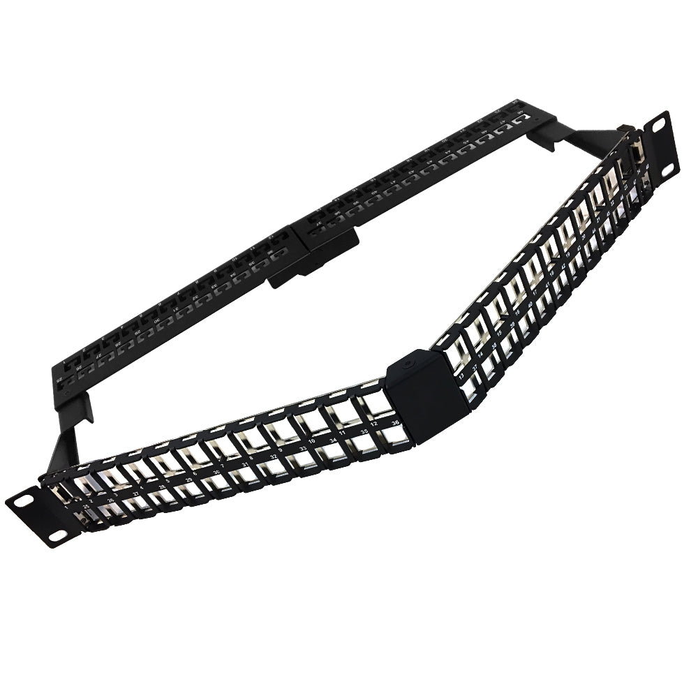 48-port Shielded Angled Keystone Patch Panel - 19 inch Rackmount 1U with Cable Manager - Unloaded – Generic