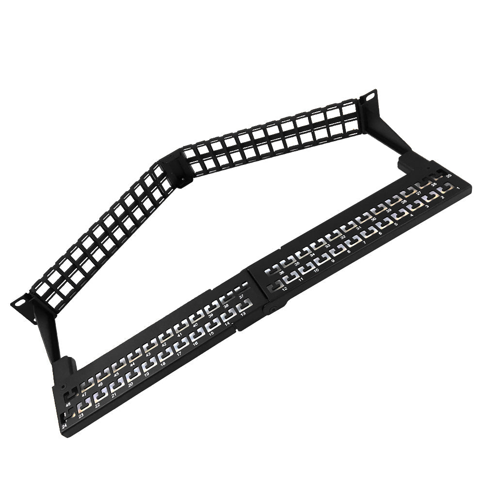 48-port Angled Keystone Patch Panel - 19 inch Rackmount 1U with Cable Manager - Unloaded – Generic – Unloaded Patch Panels (photo 2)
