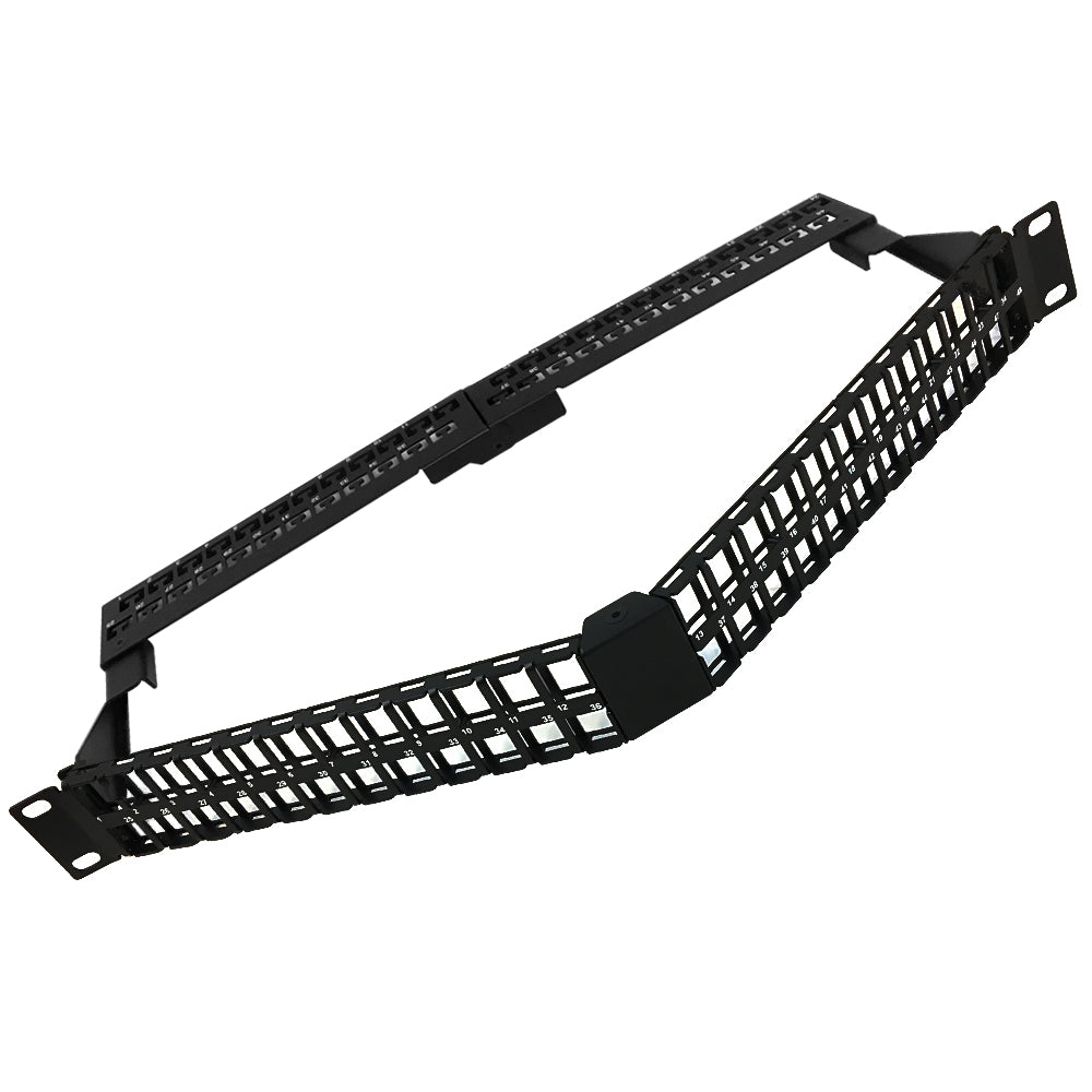 48-port Angled Keystone Patch Panel - 19 inch Rackmount 1U with Cable Manager - Unloaded – Generic