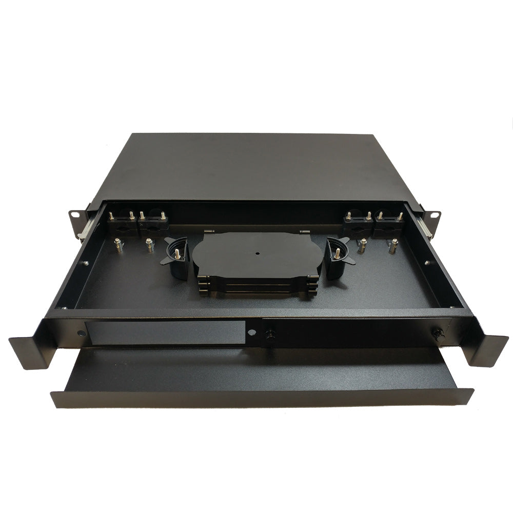 1U 19" Rackmount FDU with Slide Out (holds 2 panels) (Non-LGX) - Black – Generic – Non-LGX Fiber Optic Patch Panels & Enclosures (photo 3)