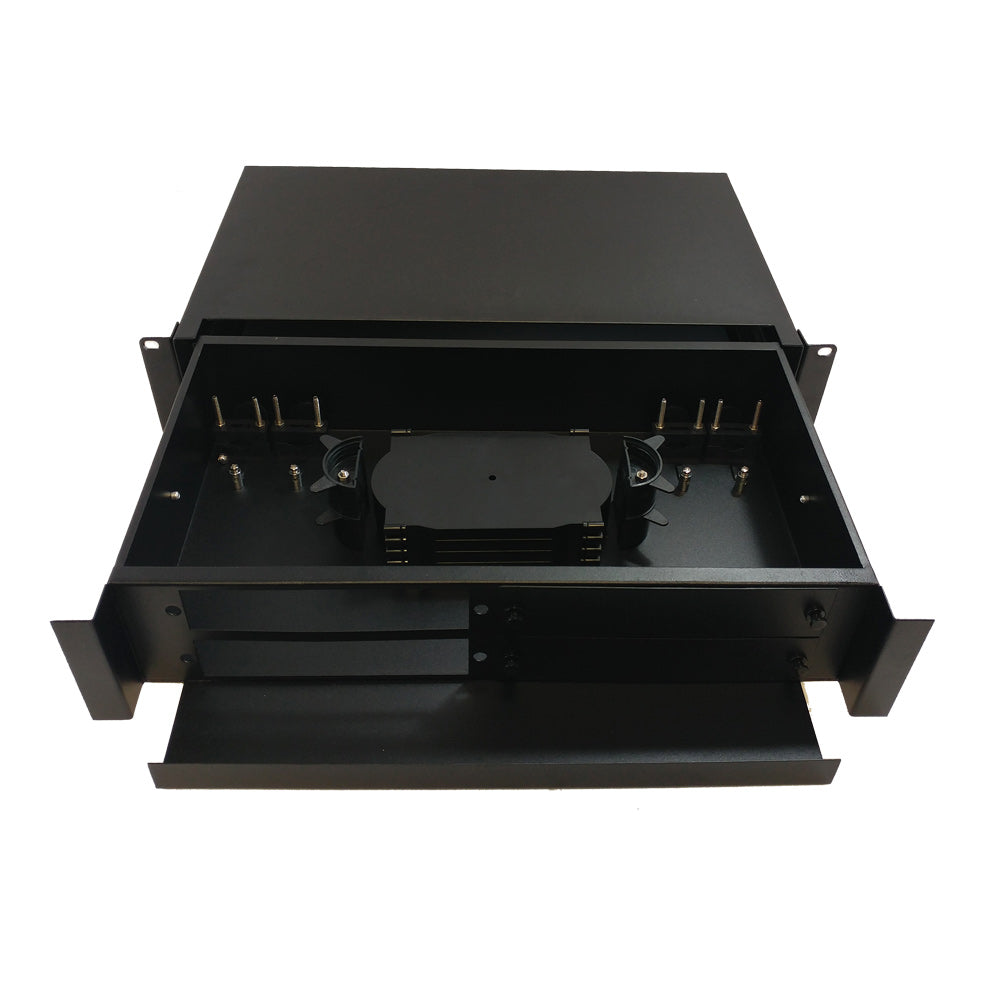 2U 19" Rackmount FDU with Slide Out (holds 4 panels) (Non-LGX) - Black – Generic – Non-LGX Fiber Optic Patch Panels & Enclosures (photo 3)