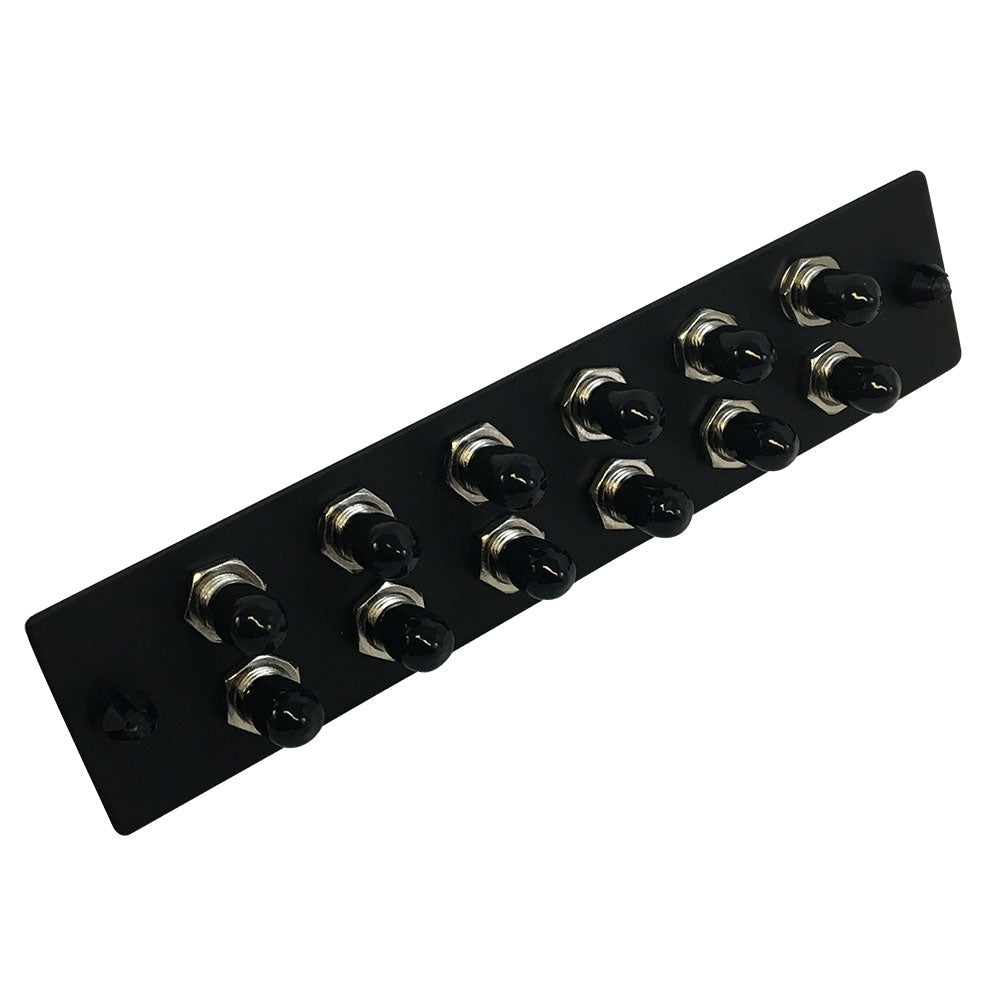 Loaded Adapter Panel with 12x Simplex ST/UPC SM/MM (Non-LGX) - Black – Generic – Non-LGX Fiber Optic Patch Panels & Enclosures (photo 2)