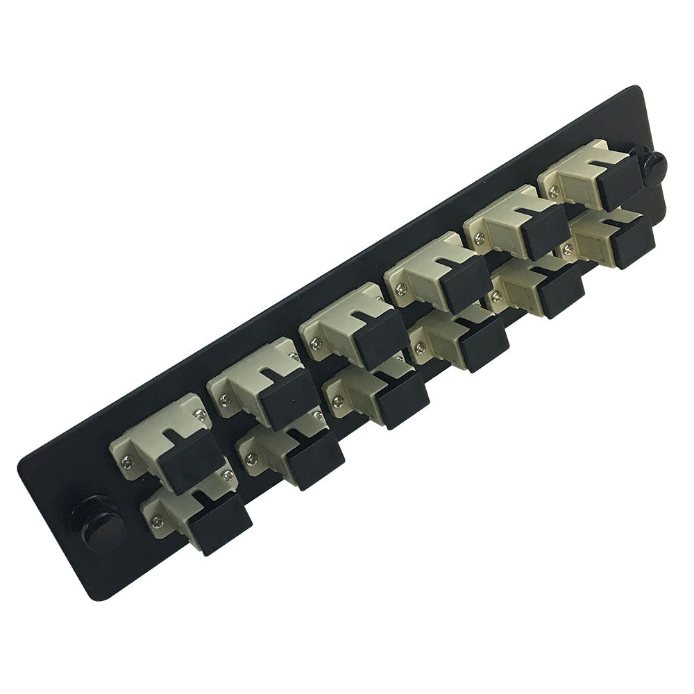 Loaded Adapter Panel with 12x Simplex SC/PC Multimode (Non-LGX) - Black – Generic – Non-LGX Fiber Optic Patch Panels & Enclosures