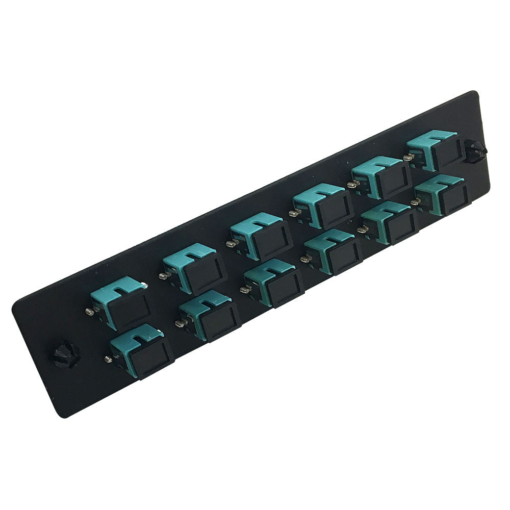 Loaded Adapter Panel with 12x Simplex SC/PC Multimode 10G (Non-LGX) - Black – Generic – Non-LGX Fiber Optic Patch Panels & Enclosures (photo 2)