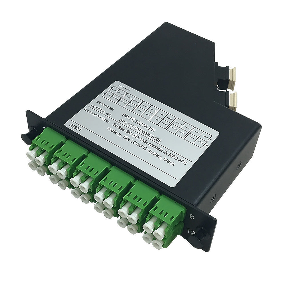 24-Fiber Singlemode LGX Style Cassette 2x MPO APC Male to 12x LC/APC Duplex – Generic