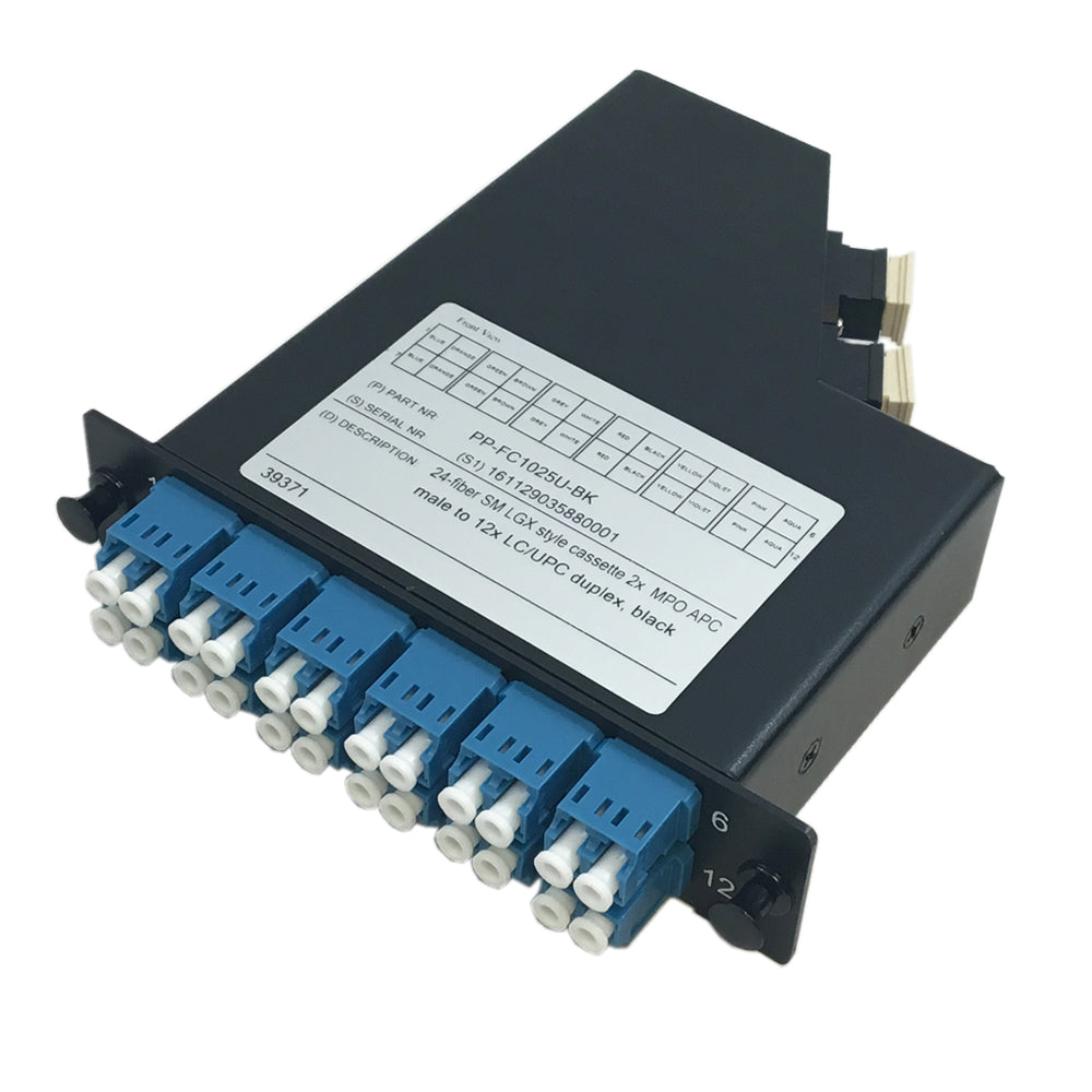 24-Fiber Singlemode LGX Style Cassette 2x MPO Male to 12x LC/UPC Duplex – Generic