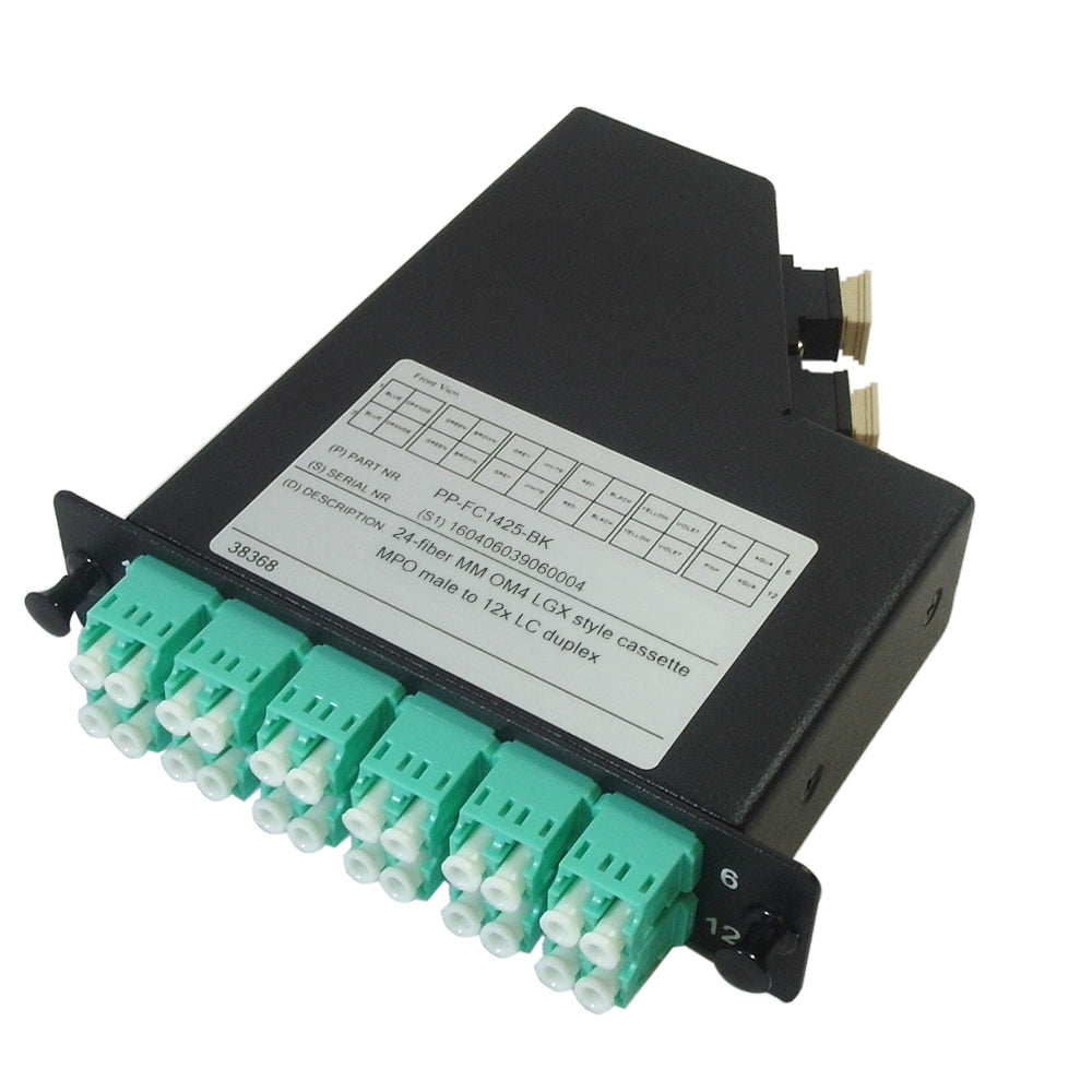 24-Fiber Multimode OM4 LGX Style Cassette 2x MPO Male to 12x LC Duplex – Generic – LGX Fiber Optic Patch Panels, Cassettes & Enclosures