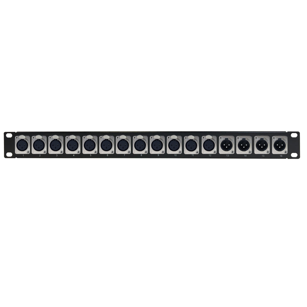 12-Port XLR Female + 4-port XLR Male patch panel, 19 inch rackmount 1U – Generic