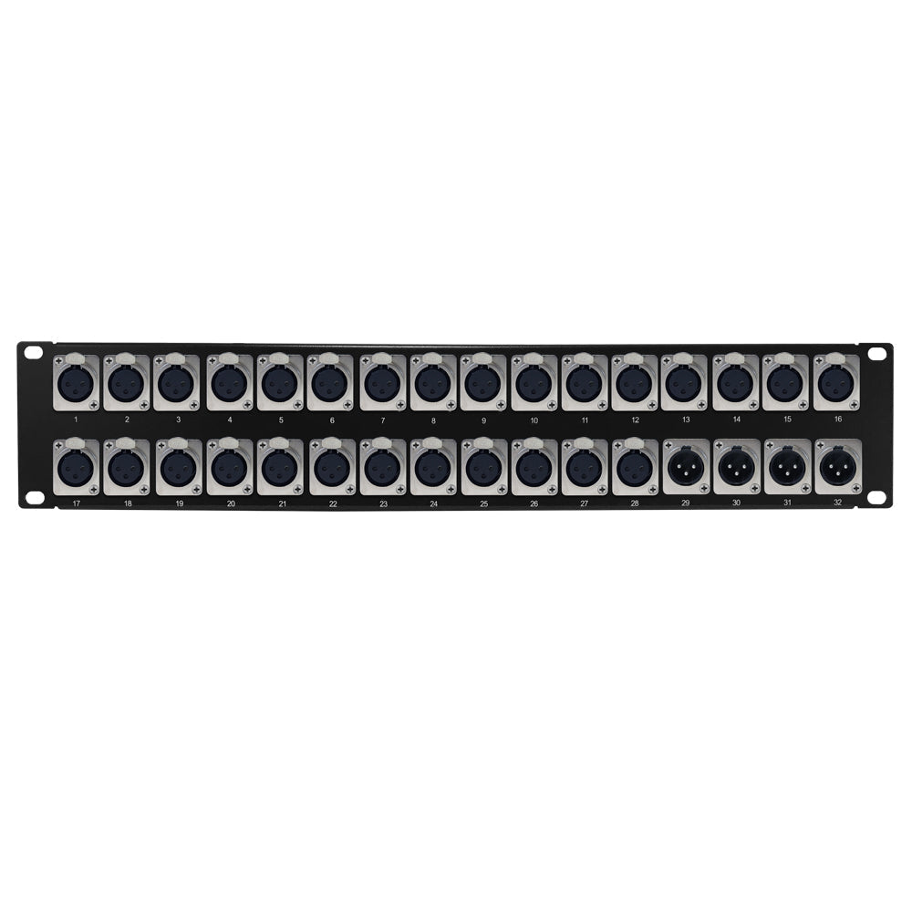 28-Port XLR Female + 4-port XLR Male patch panel, 19 inch rackmount 2U – Generic