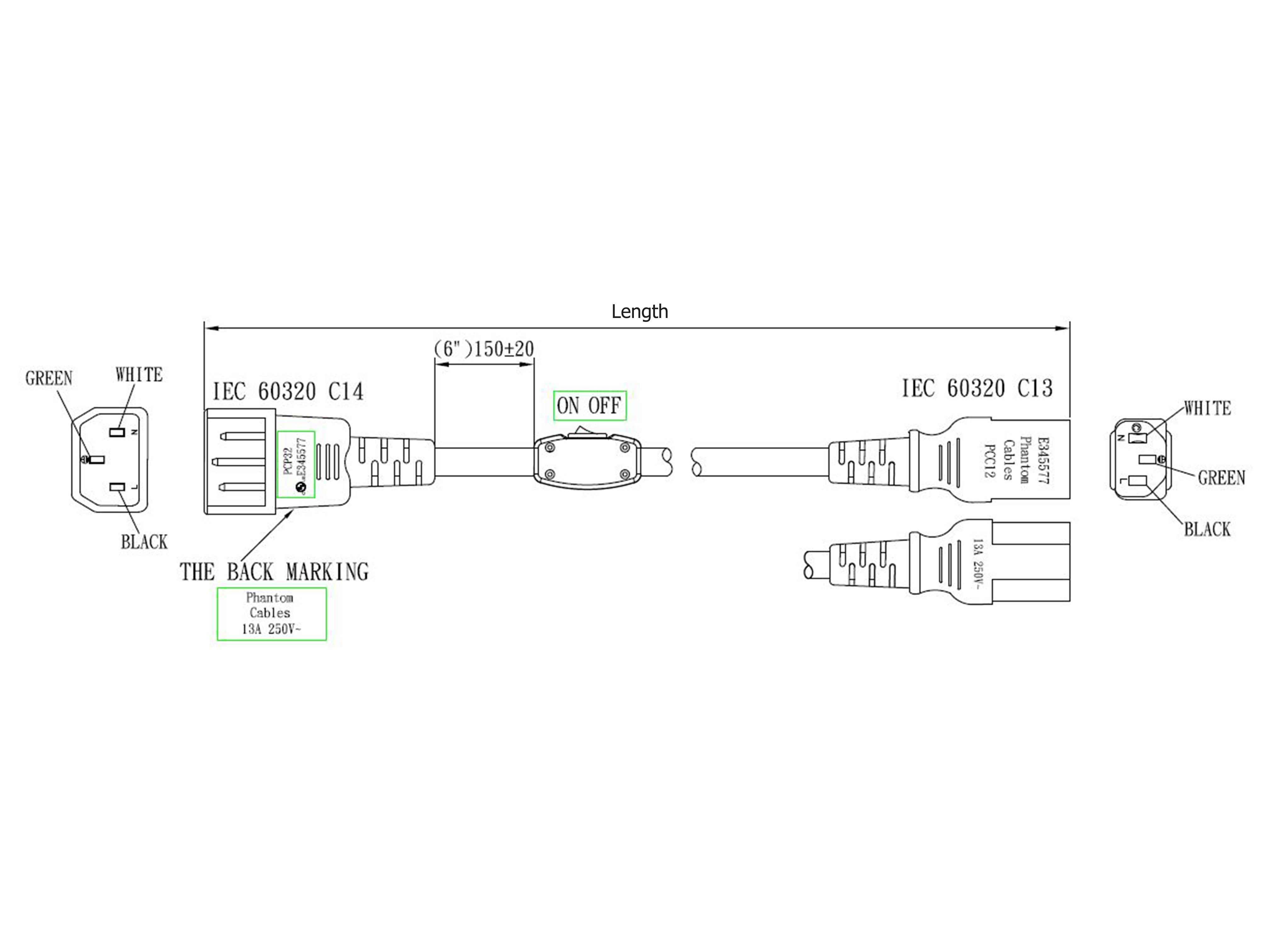 IEC C13 to IEC C14 Power Cable with Inline ON/OFF Switch - SJT Jacket – Generic – AC Power Cords (photo 3)