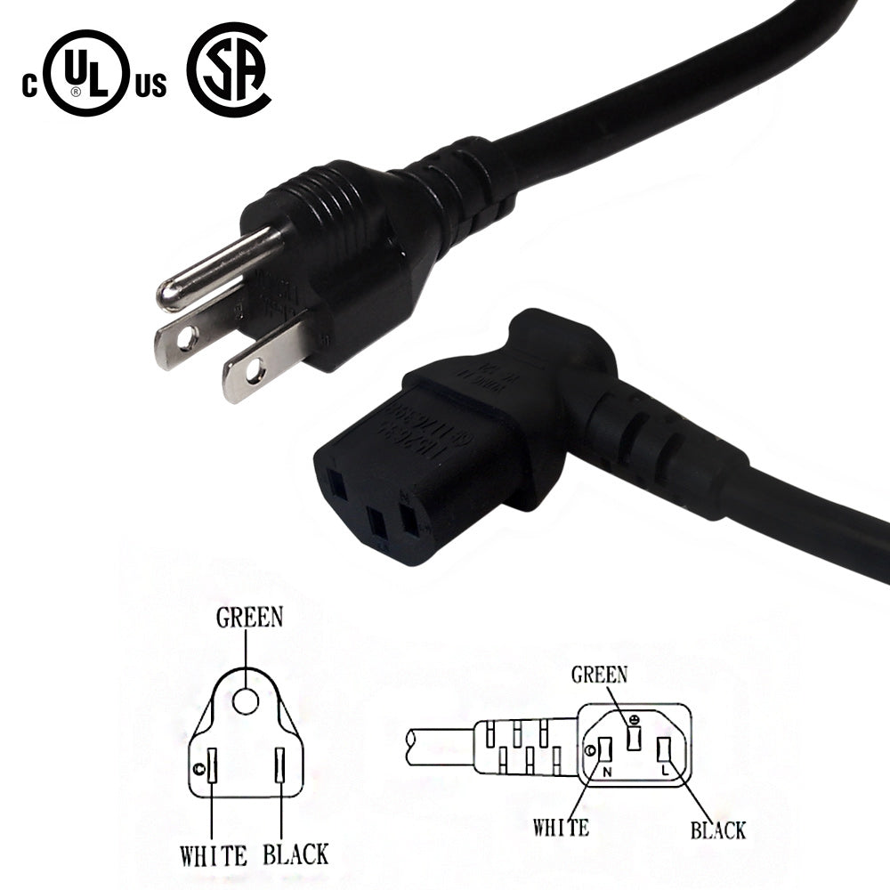 NEMA 5-15P to IEC C13 Right Angle Power Cable - SJT Jacket – Generic – AC Power Cords (photo 2)