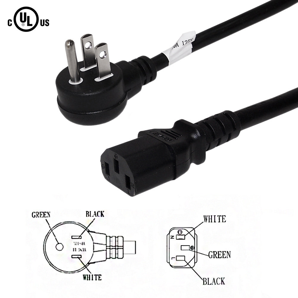 NEMA 5-15P Up Angle to IEC C13 Power Cable - SJT Jacket – Generic – AC Power Cords (photo 2)
