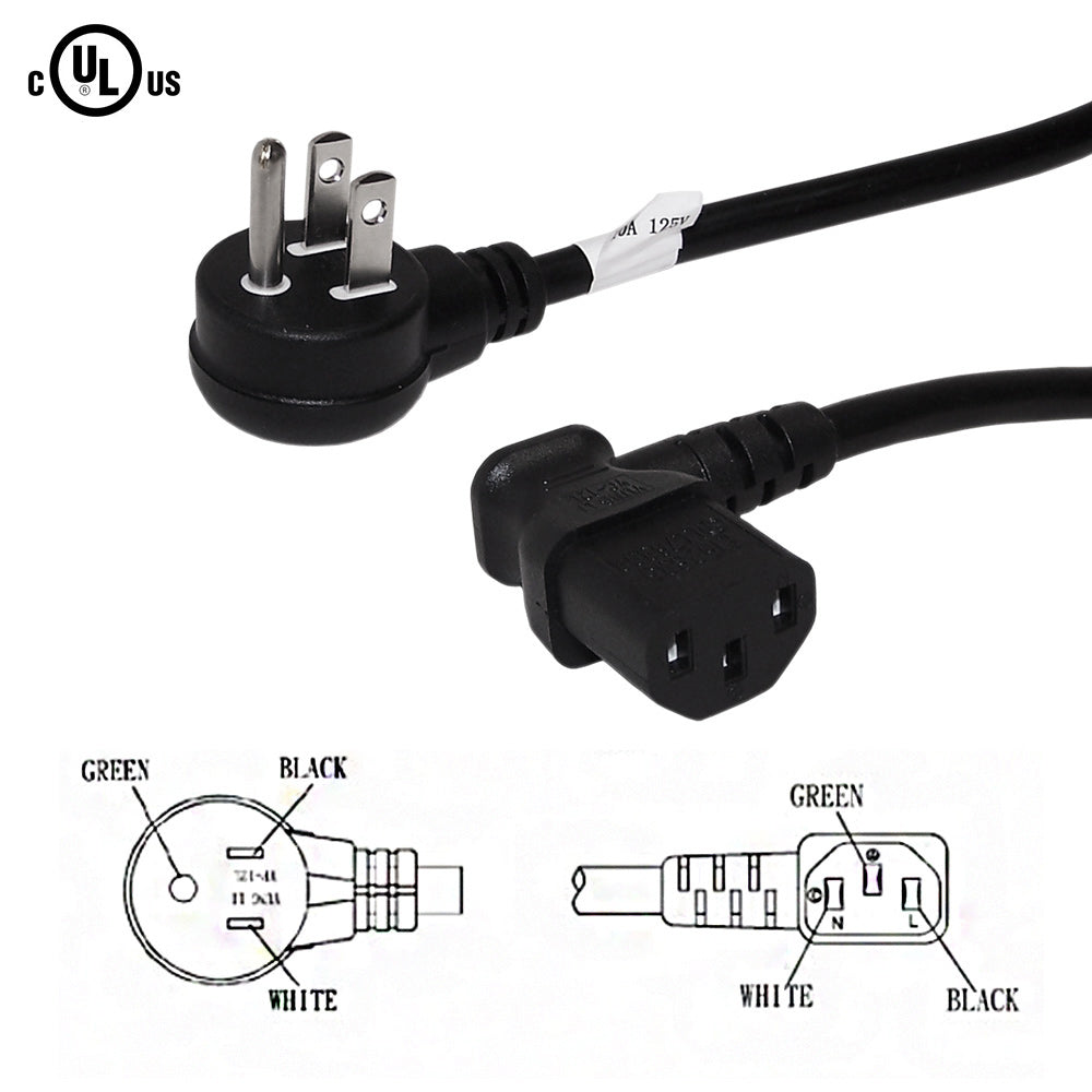 NEMA 5-15P Up Angle to IEC C13 Right Angle Power Cable - SJT Jacket – Generic – AC Power Cords (photo 2)