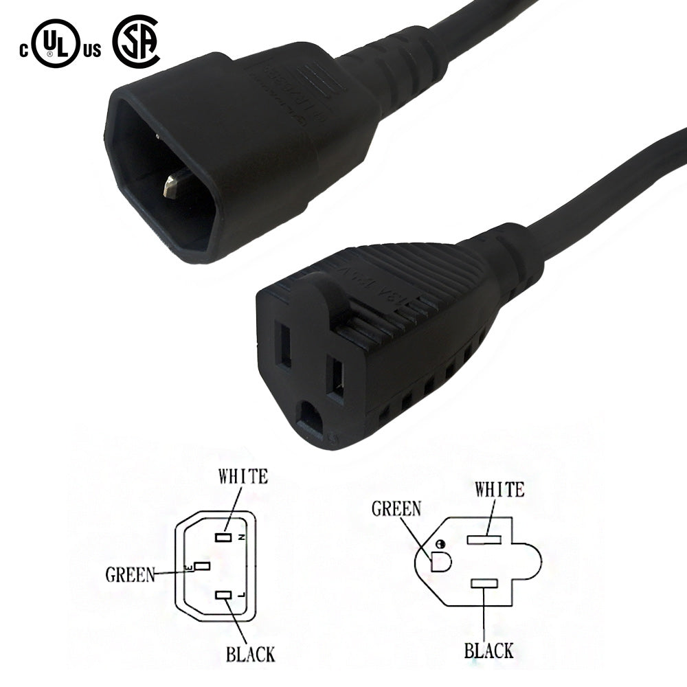 NEMA 5-15R to IEC C14 Power Cable - SJT Jacket – Generic – AC Power Cords (photo 2)