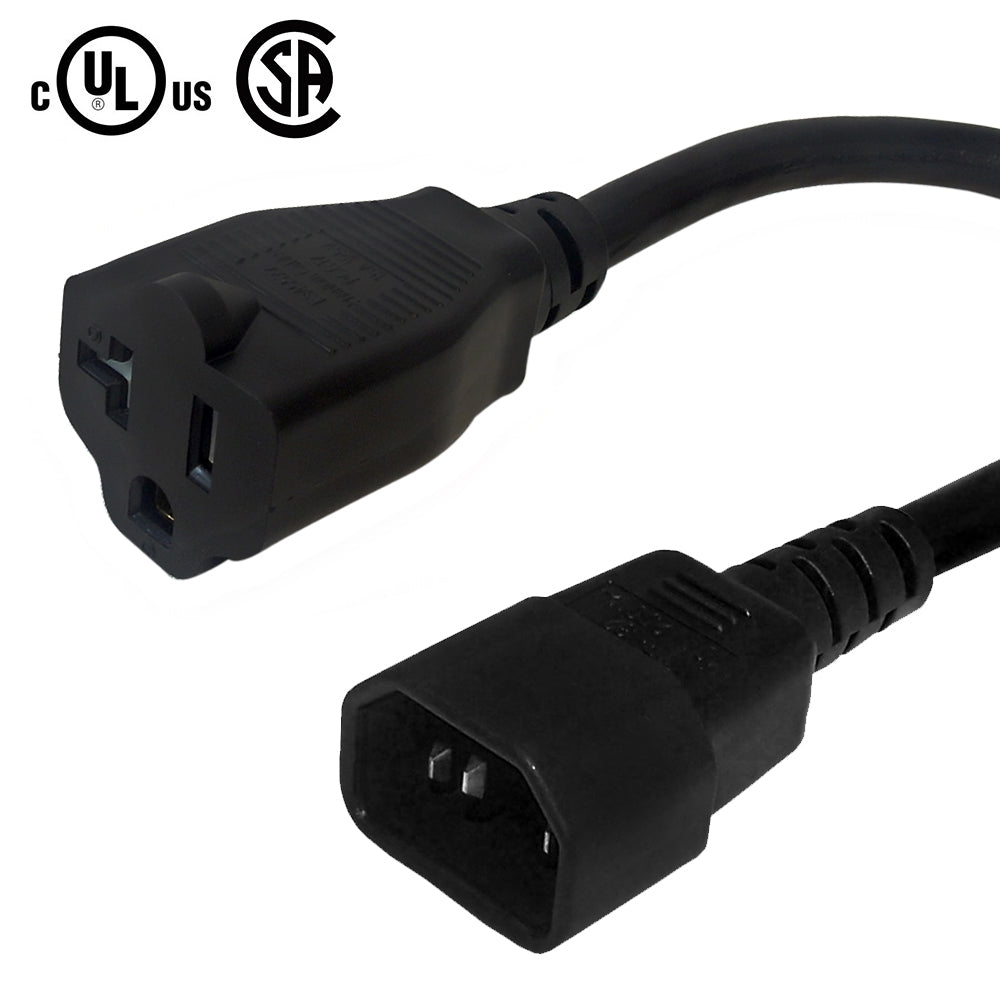 NEMA 5-15/20R to IEC C14 Power Cable - SJT Jacket – Generic